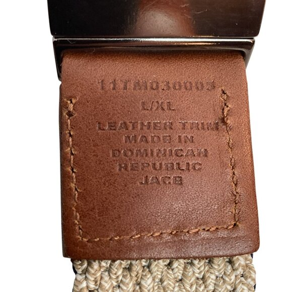 Tommy Bahamas Reversible Mens L/XL Stretch Woven Belt Beige Navy Leather Trim NW - Picture 6 of 6